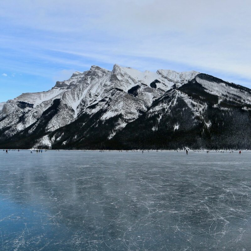 Glacier-fed mountain water and peaks in the Canadian Rockies near Banff, Alberta